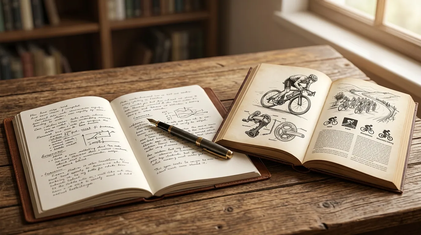 Libro abierto con notas sobre terminología de apuestas y ciclismo